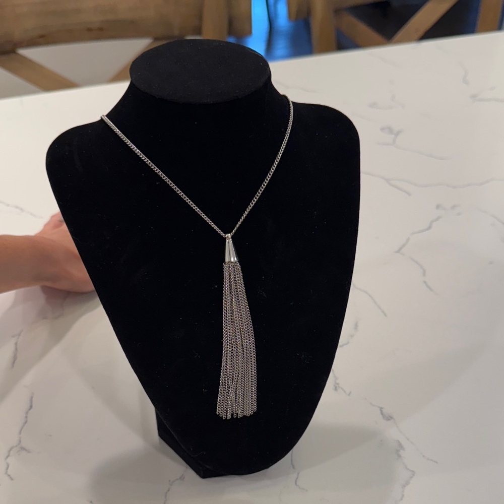 LOFT silver pendant tassel necklace